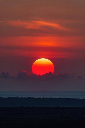 Sunset over the Masai Mara National Park in Kenya, Africaの素材