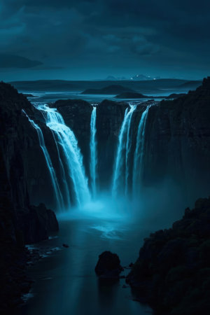Iceland - Skogafoss waterfall at night. Long exposureの素材