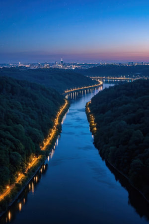 Night view of the Dnipro river, Kiev, Ukraineの素材