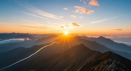 Sunrise in the mountains of Krasnaya Polyana, Sochi, Russiaの素材