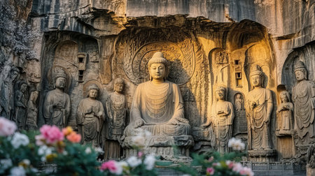 Statues of Buddha in Longmen Grottoes, Luoyang, Chinaの素材