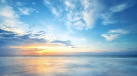 Beautiful sunset over the sea. Panoramic seascape.の素材