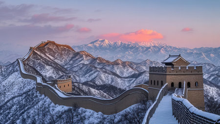 Majestic Great Wall of China at sunset,panoramic viewの素材