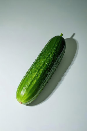 Cucumber with water drops on a white background, close-upの素材