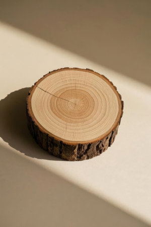 Wooden log on a white background. The shadow of the tree.の素材