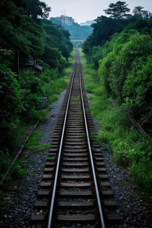 Railway tracks in the forest, in Taipei, Taiwan.の素材