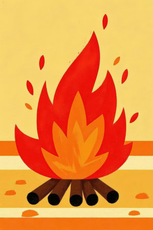 Fire in the form of a firecracker on a yellow backgroundの素材