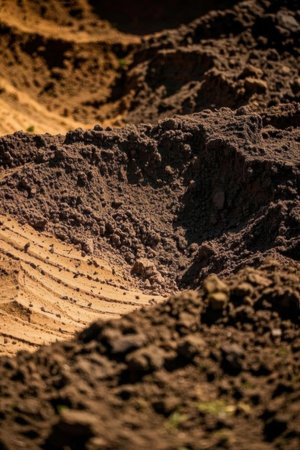 Close-up of soil layers in a quarry. Abstract background.の素材