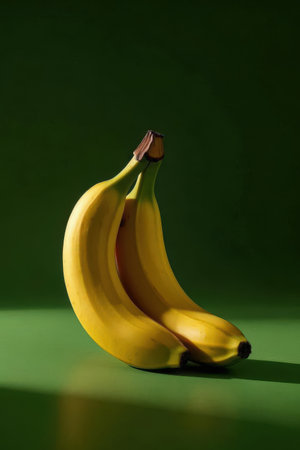 Bunch of bananas on a green background with copy space for textの素材