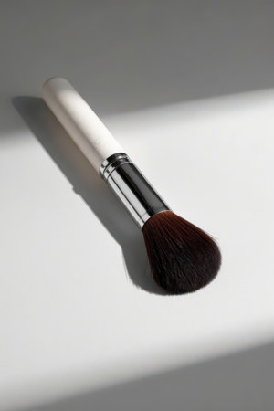 Makeup brush on a white background with shadows and light from the windowの素材