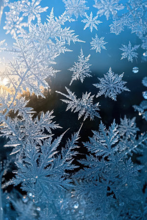 Beautiful frosty patterns on the window in the early morning.の素材