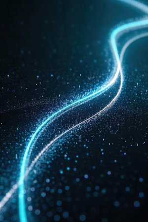abstract blue bokeh background with glowing particles. 3d renderの素材
