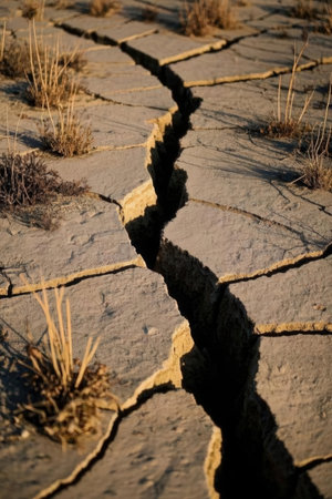 Dry cracked earth in the desert. Global warming and climate change concept.の素材
