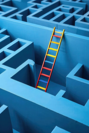 Ladder to the top of the maze. Concept of business successの素材