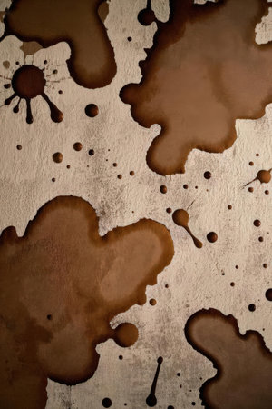 brown paint splashes on a white wall. abstract grunge backgroundの素材