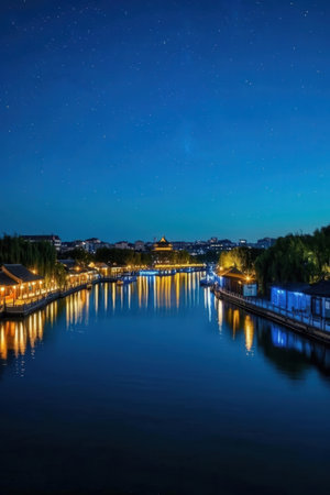Night view of the embankment of the river Nidelva at nightの素材