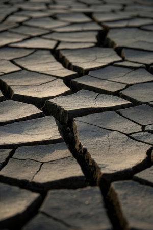 Dry cracked ground texture background. Global warming and climate change conceptの素材