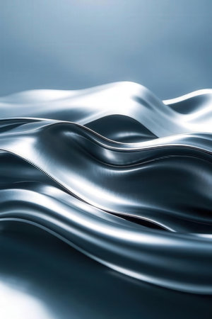 Closeup of metallic wavy surface. 3d rendering, 3d illustration.の素材