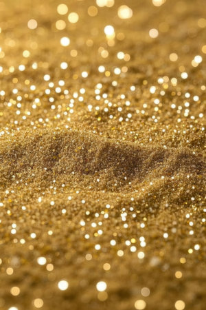 Golden sand background with copy space for text or image. Top view.の素材