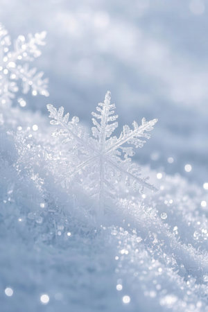 snowflake on the snow in the winter forest close-upの素材