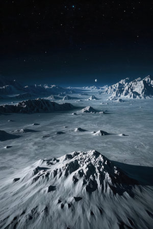 Fantasy alien planet. Mountain and moon. 3D Illustrationの素材
