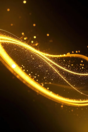 golden glitter wave lines on black background. abstract technology background.の素材