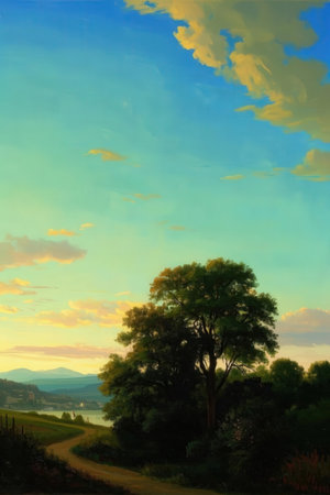 Beautiful sunset over the river in the summer. Summer landscape.の素材