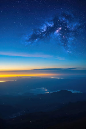 Milky way over the sea at Phu Kradueng National Park, Loei, Thailandの素材