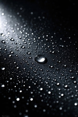 Water drops on a black background. Shallow depth of field.の素材
