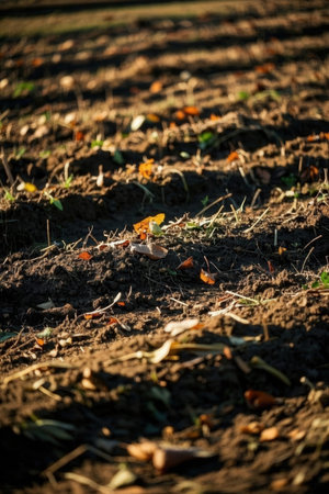 Planting potatoes in the field in autumn. Agricultural season. Selective focus.の素材