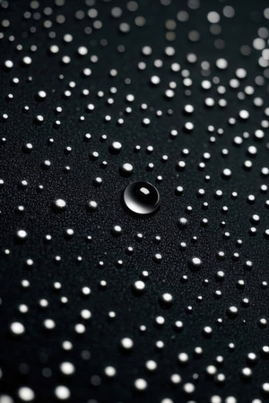 Water drops on a black background. Macro. Shallow depth of field.の素材