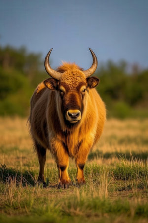 Highland cattle, Bos primigenius taurus, single mammal in grass, South Africaの素材