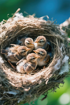 Baby birds in the nest. Selective focus. Shallow depth of fieldの素材