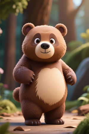 Cute teddy bear in the garden, soft focus background.の素材