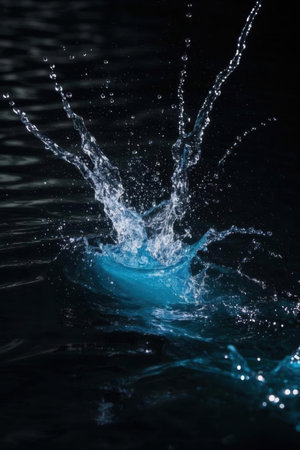 Water splashes on a black background. Shallow depth of field.の素材
