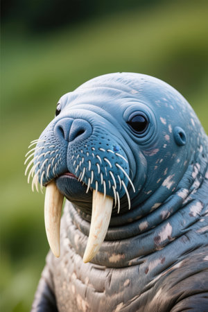 Close up portrait of a young walrus in the natural environment.の素材