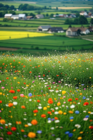 Colorful meadow with wildflowers in summer, Germany.の素材