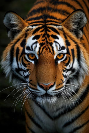 Close up of a tiger looking at the camera in the forest.の素材