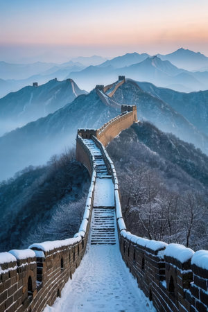 Majestic Great Wall of China at winter in Beijing, Chinaの素材