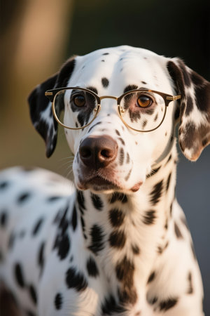 Dalmatian dog in eyeglasses looking to the sideの素材