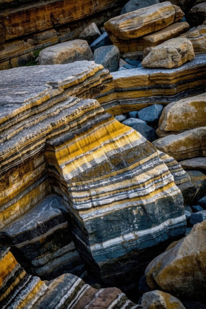 Close up view of the colorful rocks on the beach in Greece.の素材