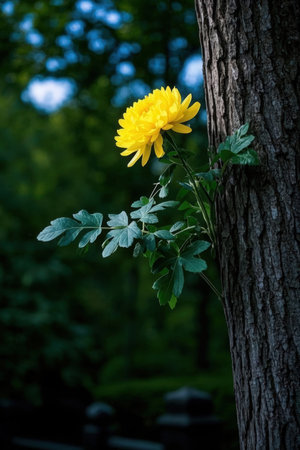 Yellow chrysanthemum on a tree in the park.の素材