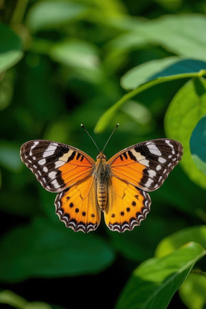 Butterfly on leaf in the garden, Thailand. (Nymphalidae)の素材