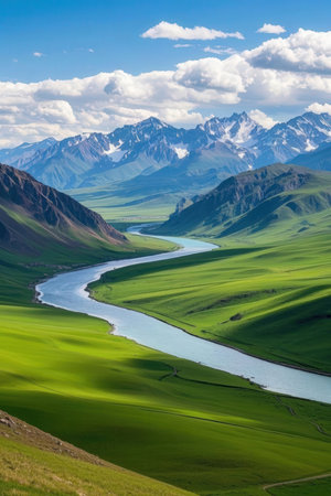 Beautiful view of the Pamir river in Kyrgyzstanの素材