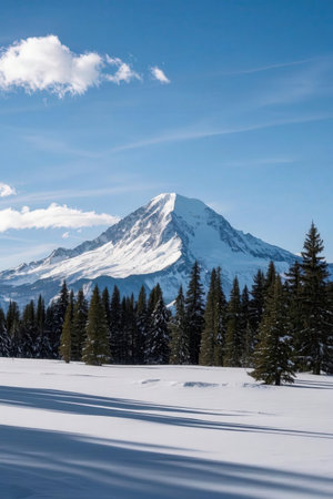 Mt. Rainier in winter, Washington State, USA.の素材