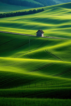 Countryside in Tuscany, Italy. Green fields and farmhouseの素材