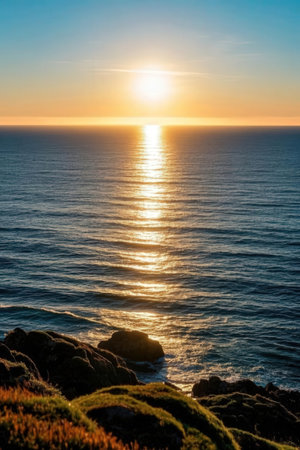 moon in the night sky above the sea and a wooden jettyの素材