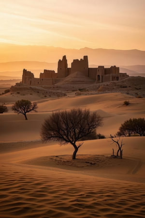 Park at night with full moon in the background, green grass and treesの素材
