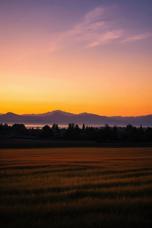 Sunset over the rice field in the countryside of South Korea.の素材