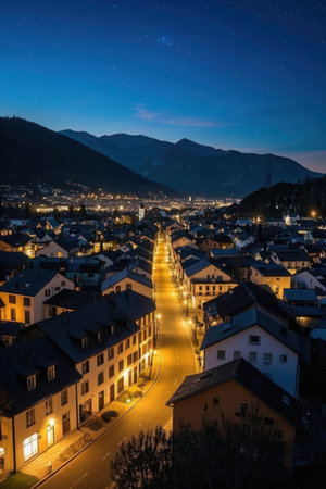 View of the city of Salzburg at night, Austria.の素材